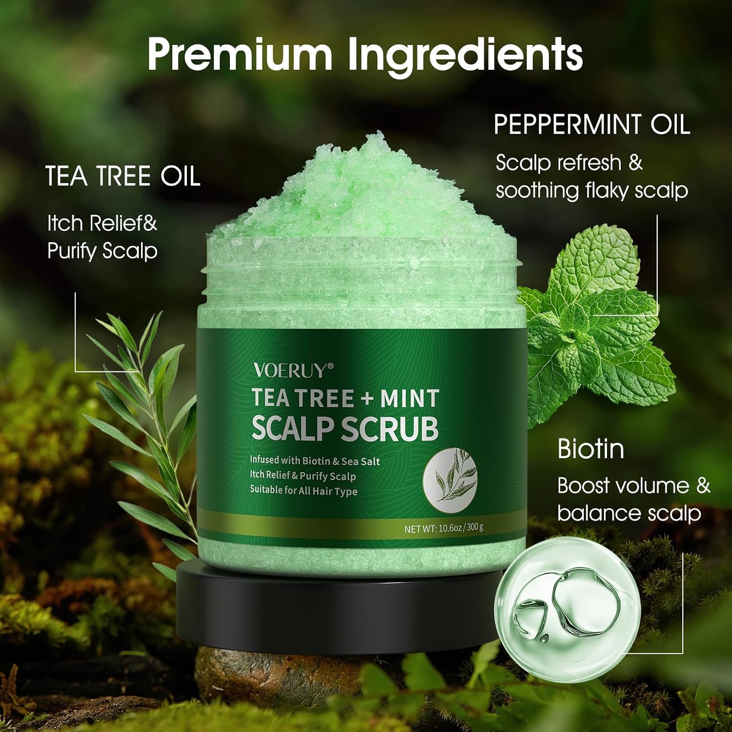 Scalp Scrub, Tea Tree Scalp Exfoliator Scrub Shampoo, 2-In-1 Scalp Treatment with Mint Oil, Hair Treatment to Clarify and Remove Build up with Silicone Scalp Massager, 10.6Oz/300G
