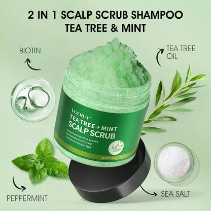 Scalp Scrub, Tea Tree Scalp Exfoliator Scrub Shampoo, 2-In-1 Scalp Treatment with Mint Oil, Hair Treatment to Clarify and Remove Build up with Silicone Scalp Massager, 10.6Oz/300G